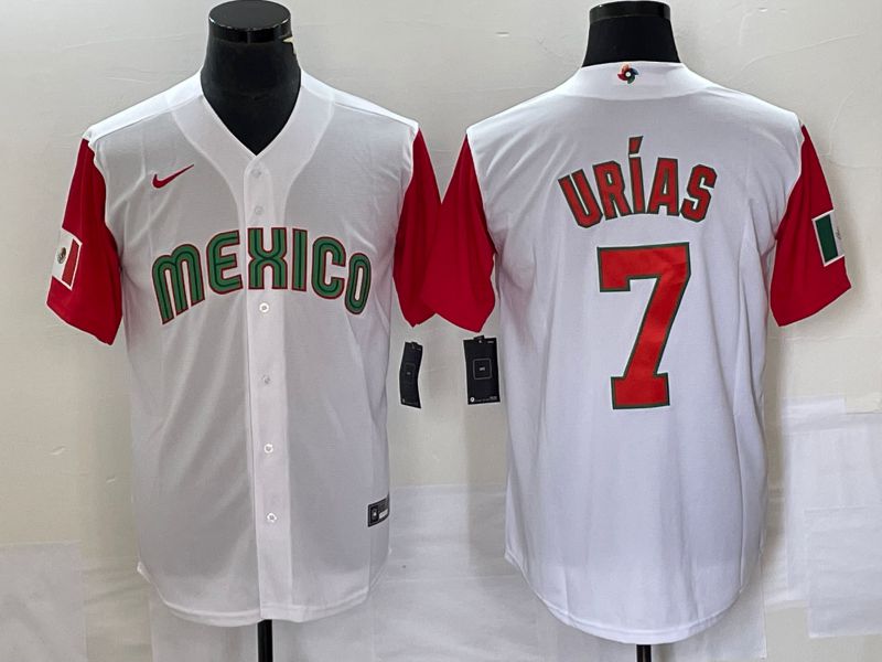 Men 2023 World Cub Mexico 7 Urias White orange Nike MLB Jersey12